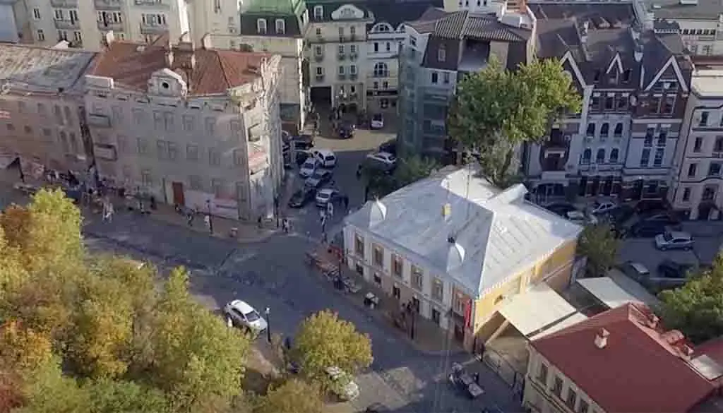 An aerial view over historic central Kyiv in September 2016